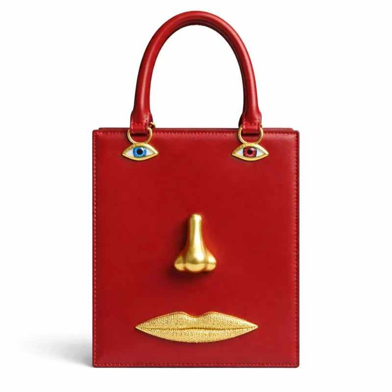 Vintage 3D Face Design Handbags Women High Quality PU Leather Square Bag Three-Dimensional Jewelry Eyes Decoration Crossbody Bag
