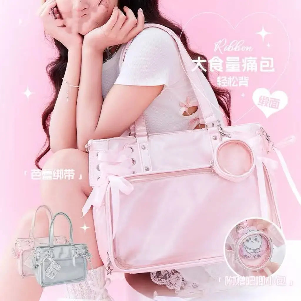 New Girls  Sweet and Cute Ulzzang Ita Bag Dolls Bag Large Capacity Portable Tote Bag With Ribbon Fashion Shoulder Crossbody Bag