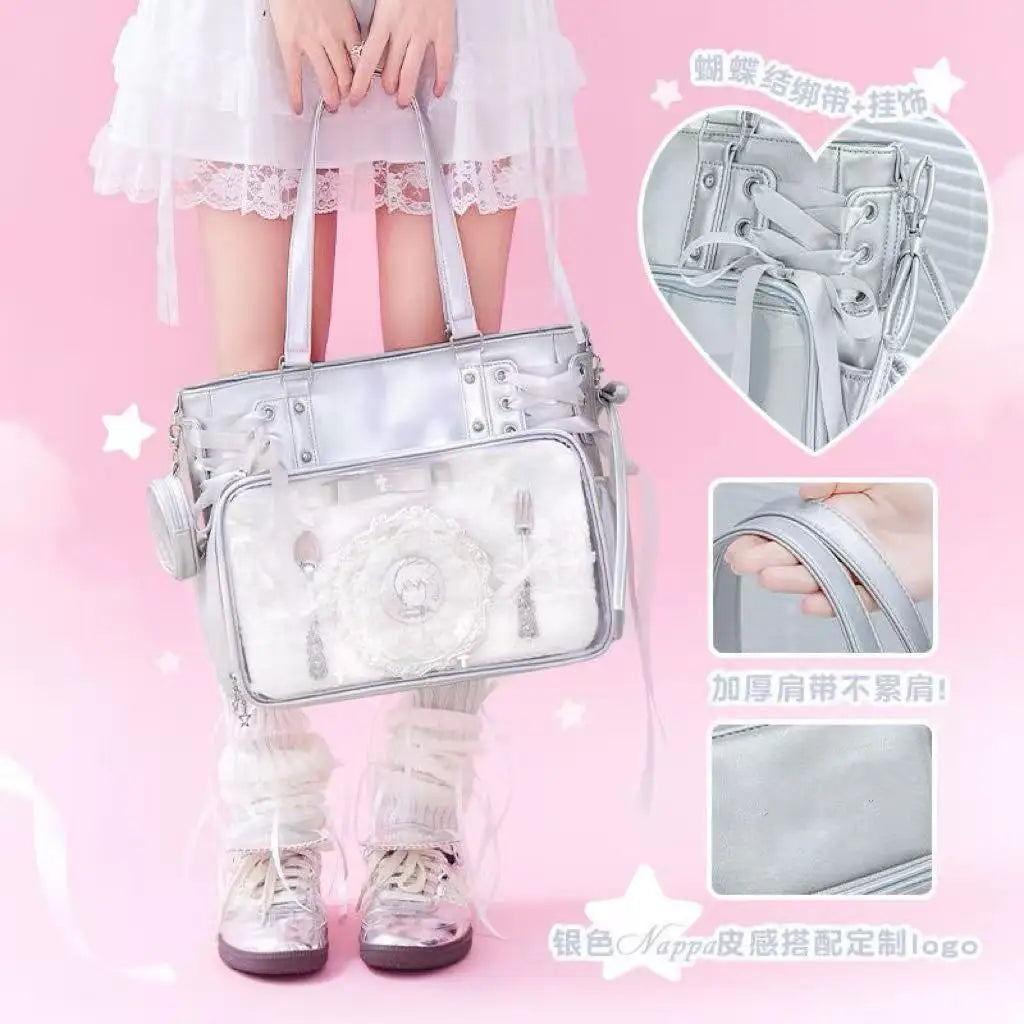 New Girls  Sweet and Cute Ulzzang Ita Bag Dolls Bag Large Capacity Portable Tote Bag With Ribbon Fashion Shoulder Crossbody Bag