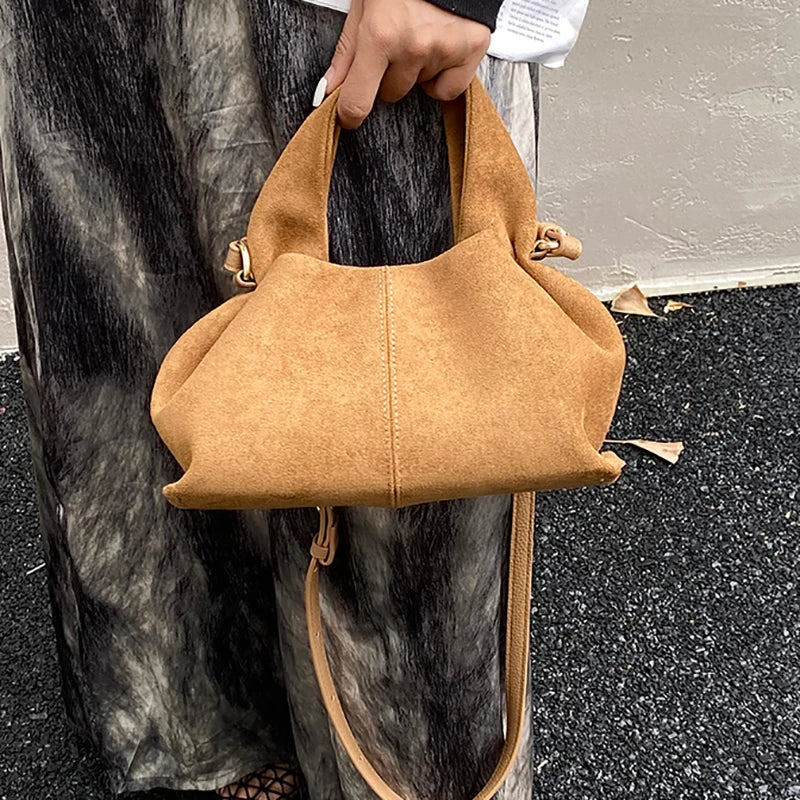 New Dumpling Bag Retro Suede PU Leather Women’s Handheld Shoulder Bag Single Shoulder Crossbody Bag Commuting Handheld Bag