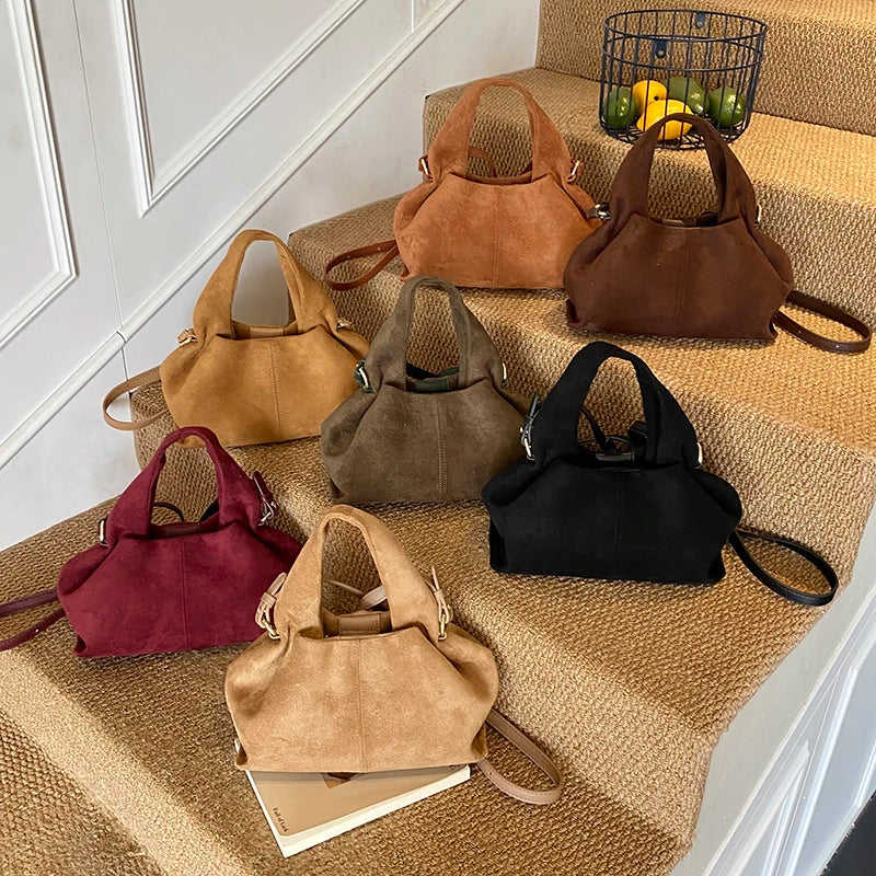 New Dumpling Bag Retro Suede PU Leather Women’s Handheld Shoulder Bag Single Shoulder Crossbody Bag Commuting Handheld Bag