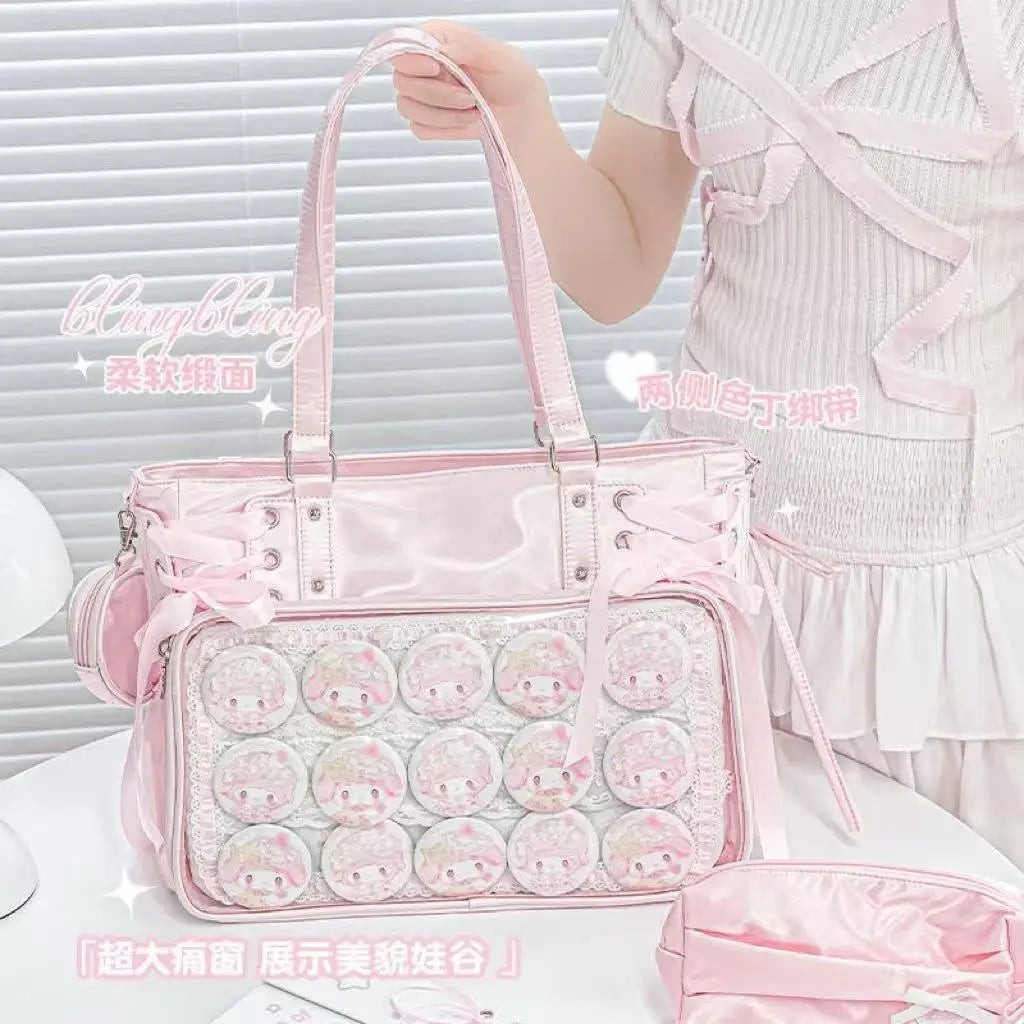New Girls  Sweet and Cute Ulzzang Ita Bag Dolls Bag Large Capacity Portable Tote Bag With Ribbon Fashion Shoulder Crossbody Bag