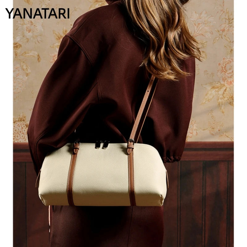 YANATARI Genuine Leather Bag Woman 2026 Luxury Bag Vintage Long Shoulder Bag Handbags Large Capacity Underarm Shopping Bag