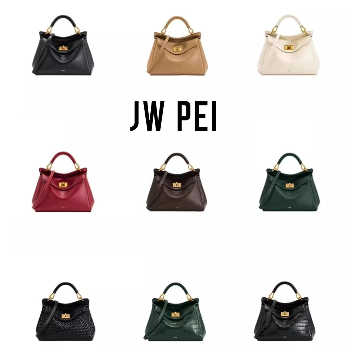 JW PEI Artificial Leather Box Bag, Shoulder Bag, Crossbody Bag, Handbag Medium Women's White/Black/Brown/Olive 2T78
