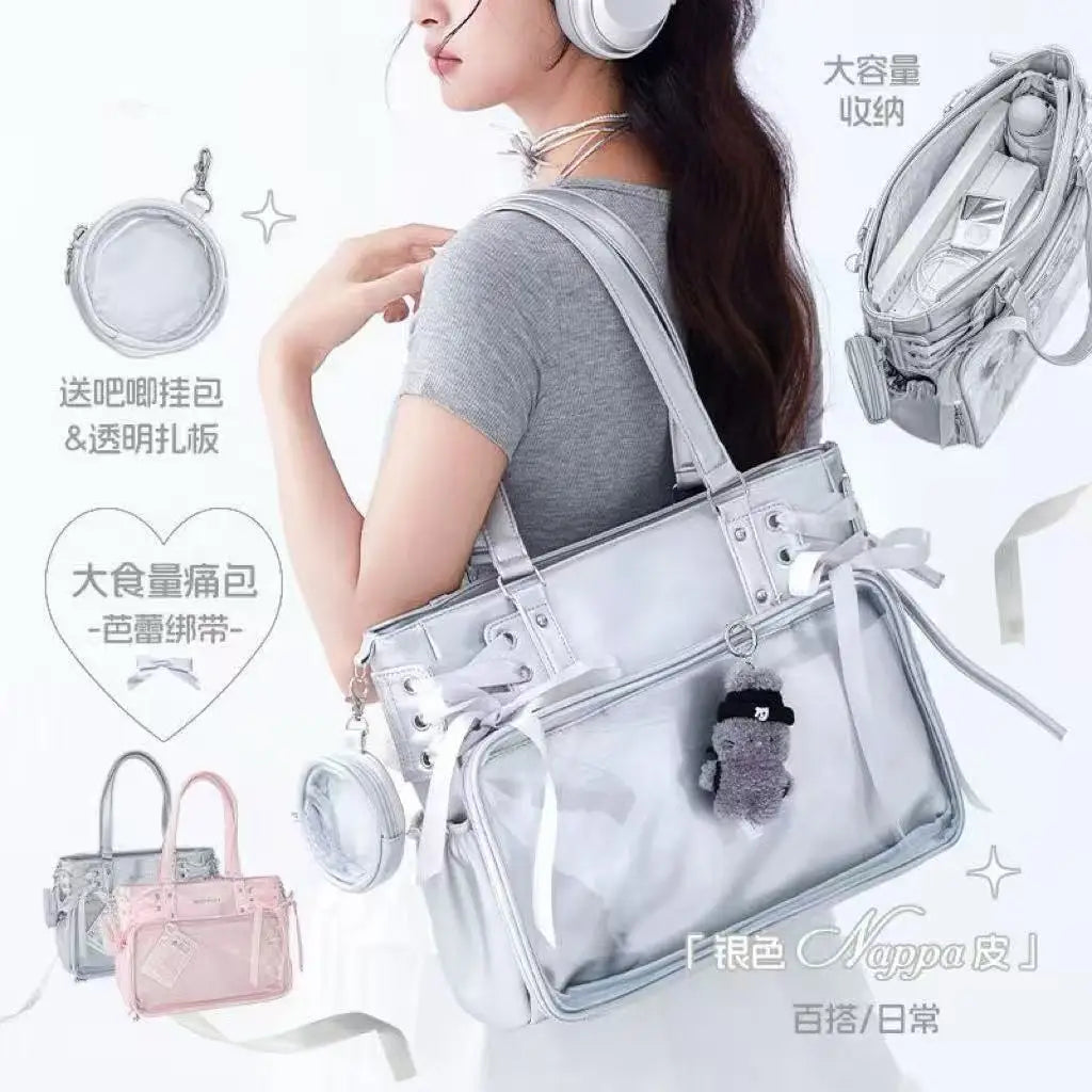 New Girls  Sweet and Cute Ulzzang Ita Bag Dolls Bag Large Capacity Portable Tote Bag With Ribbon Fashion Shoulder Crossbody Bag