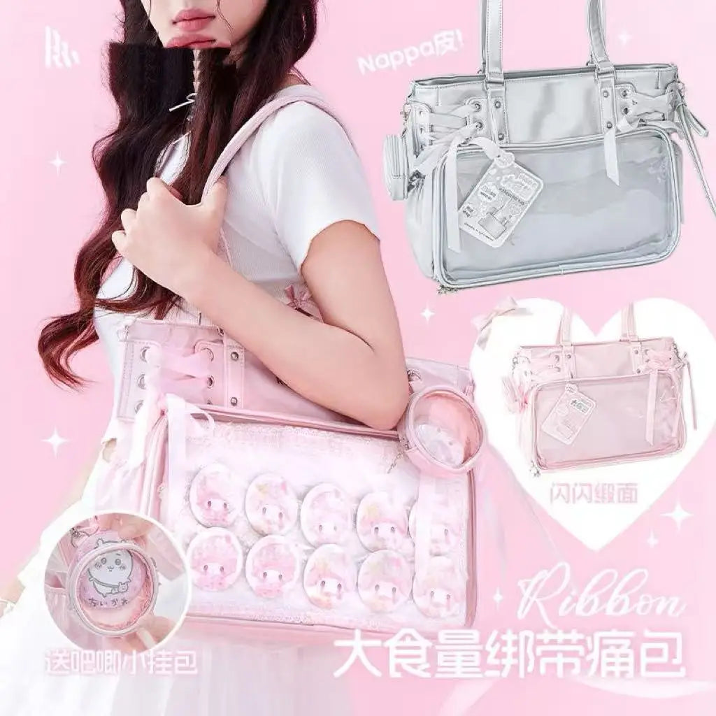 New Girls  Sweet and Cute Ulzzang Ita Bag Dolls Bag Large Capacity Portable Tote Bag With Ribbon Fashion Shoulder Crossbody Bag
