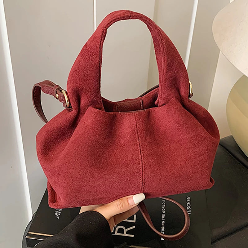 New Dumpling Bag Retro Suede PU Leather Women’s Handheld Shoulder Bag Single Shoulder Crossbody Bag Commuting Handheld Bag