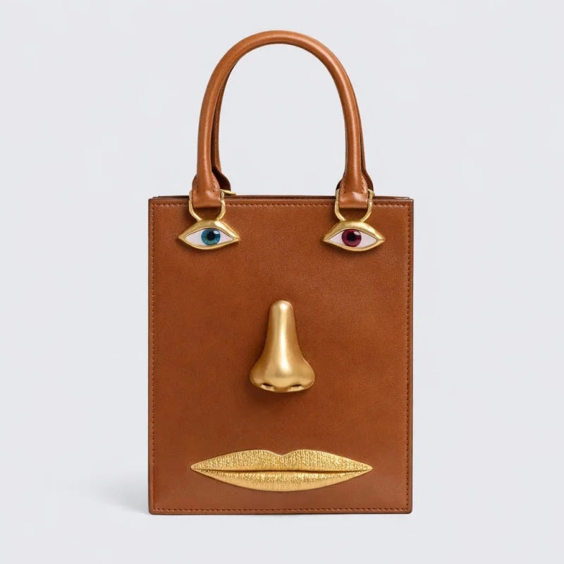 Vintage 3D Face Design Handbags Women High Quality PU Leather Square Bag Three-Dimensional Jewelry Eyes Decoration Crossbody Bag