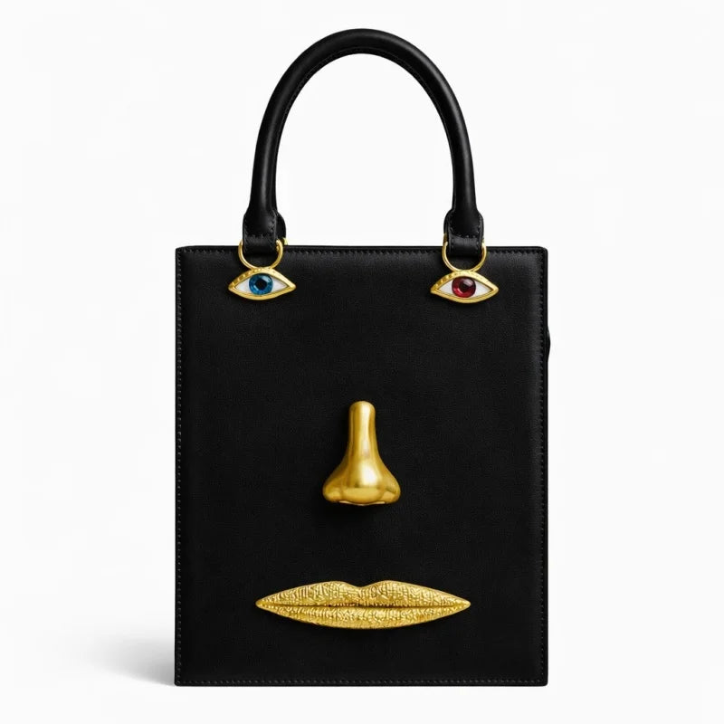 Vintage 3D Face Design Handbags Women High Quality PU Leather Square Bag Three-Dimensional Jewelry Eyes Decoration Crossbody Bag