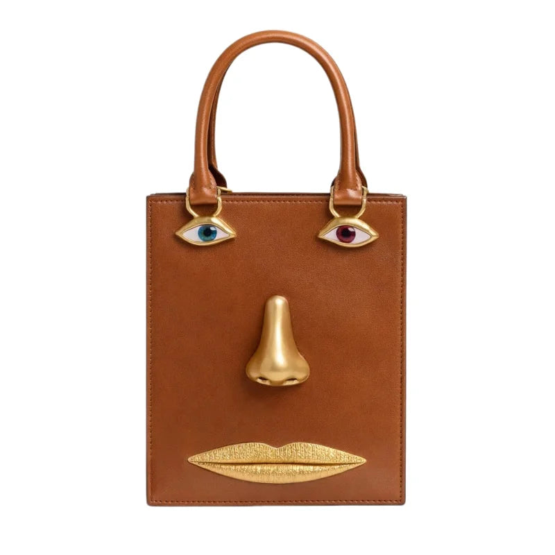 Vintage 3D Face Design Handbags Women High Quality PU Leather Square Bag Three-Dimensional Jewelry Eyes Decoration Crossbody Bag